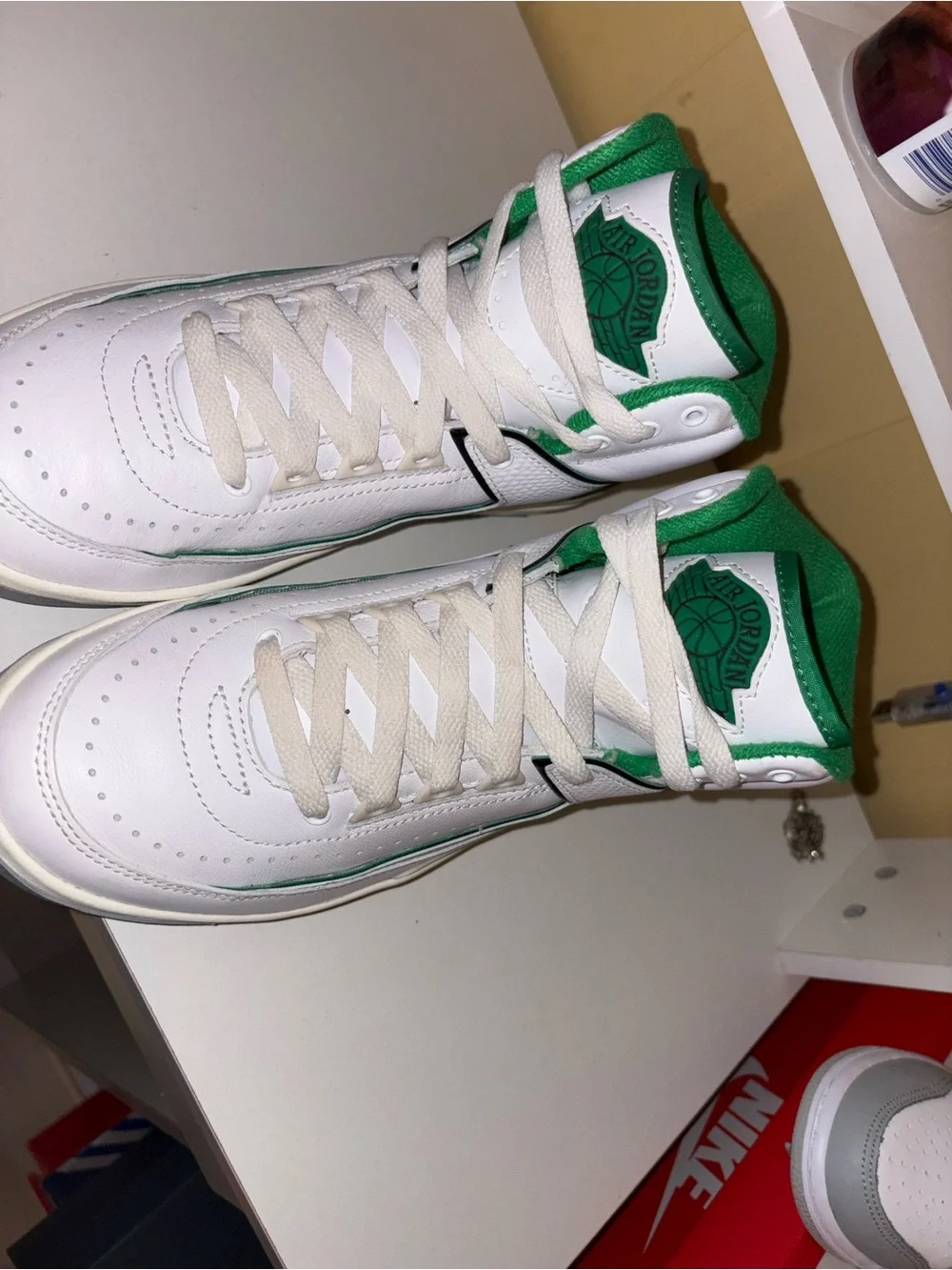 Jordan Kids White and Green High-Top Sneakers